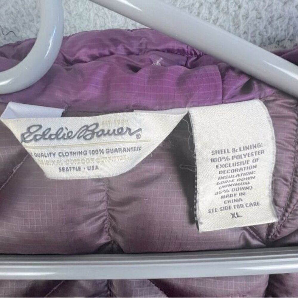 EDDIE BAUER WOMENS GOOSE DOWN HOODED VEST PURPLE SIZE XL - Picture 5 of 11